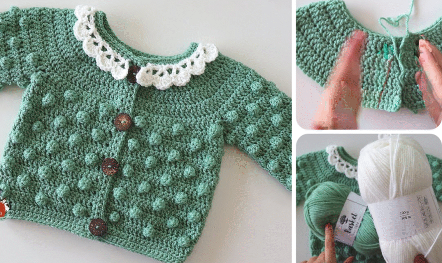 🧶 How to Crochet a Baby Cardigan with Bobble Stitch (Step-by-Step)