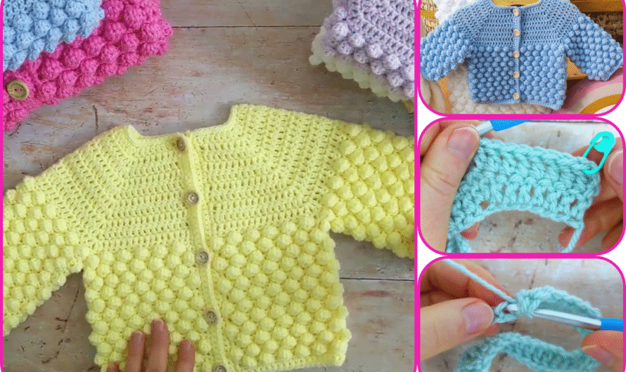 💖🤗 SUPER CUTE Bobble Stitch Crochet Baby Cardigan Tutorial (+ FREE Pattern)
