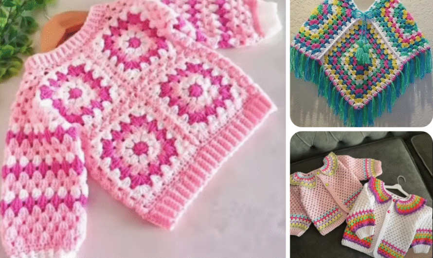 🧶 How to Make Crochet Granny Square Cardigan & Poncho (Baby Girl Clothes – New 2025 Design)