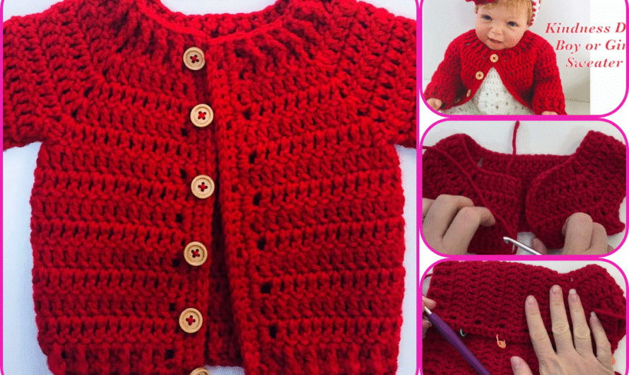 🧶 “Kindness Day” Crochet Cardigan Sweater (0–3 Months)