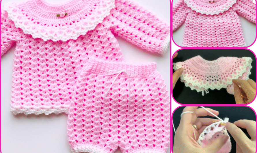 🧶 CROCHET BABY SWEATER & PANTIES SET – Step-by-Step Pattern