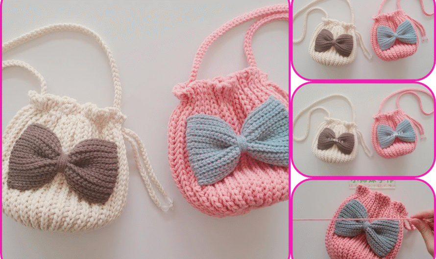 A little bit chubby is very cute, crochet drawstring crossbody bag, threaded body + simple bow