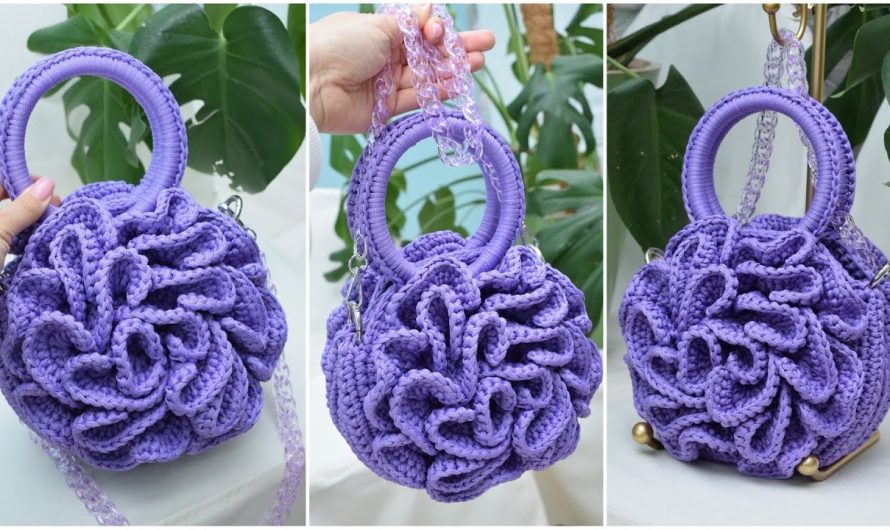 🌸 Floral Pattern Handbag (Peony Bag – Round Crochet Bag)