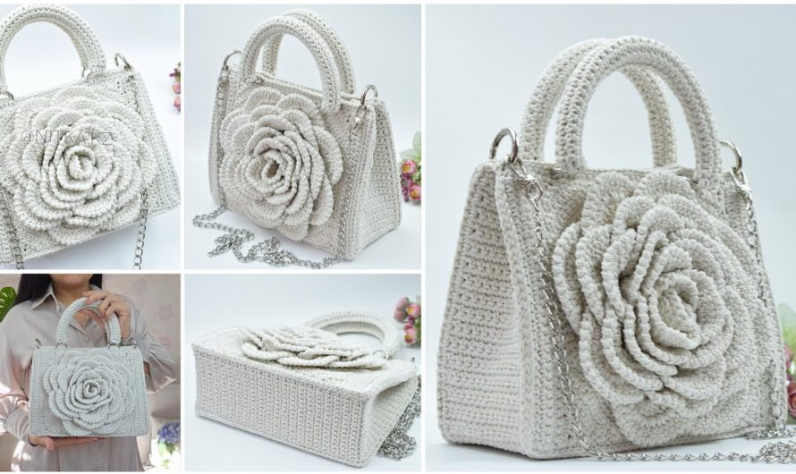 How to Make crochet a rectangular bag with a round flower