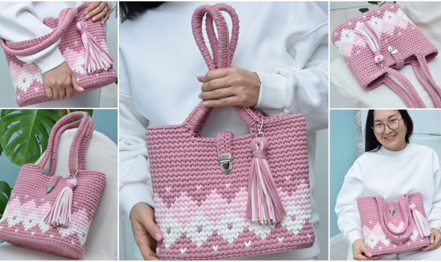 Diamond Tote Bag Using T-Shirt Yarn (Crochet)