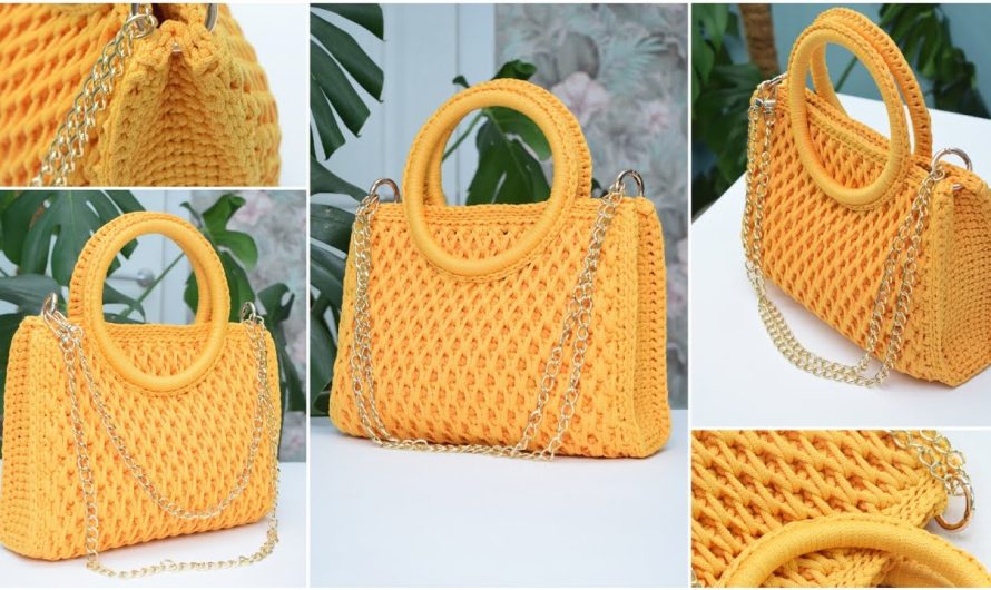How to Make Crochet Bag DIY Round Handles Honeycomb Pattern