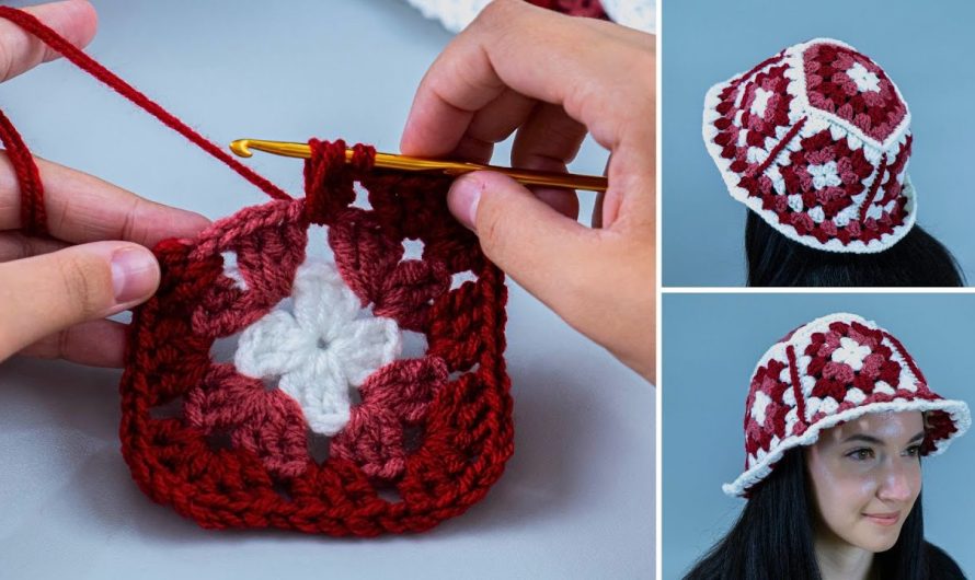How to Make A very simple crochet granny square bucket hat!