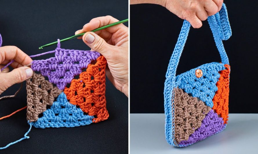 How to Crochet a 4-Coloured Granny Square Bag 🧶👜